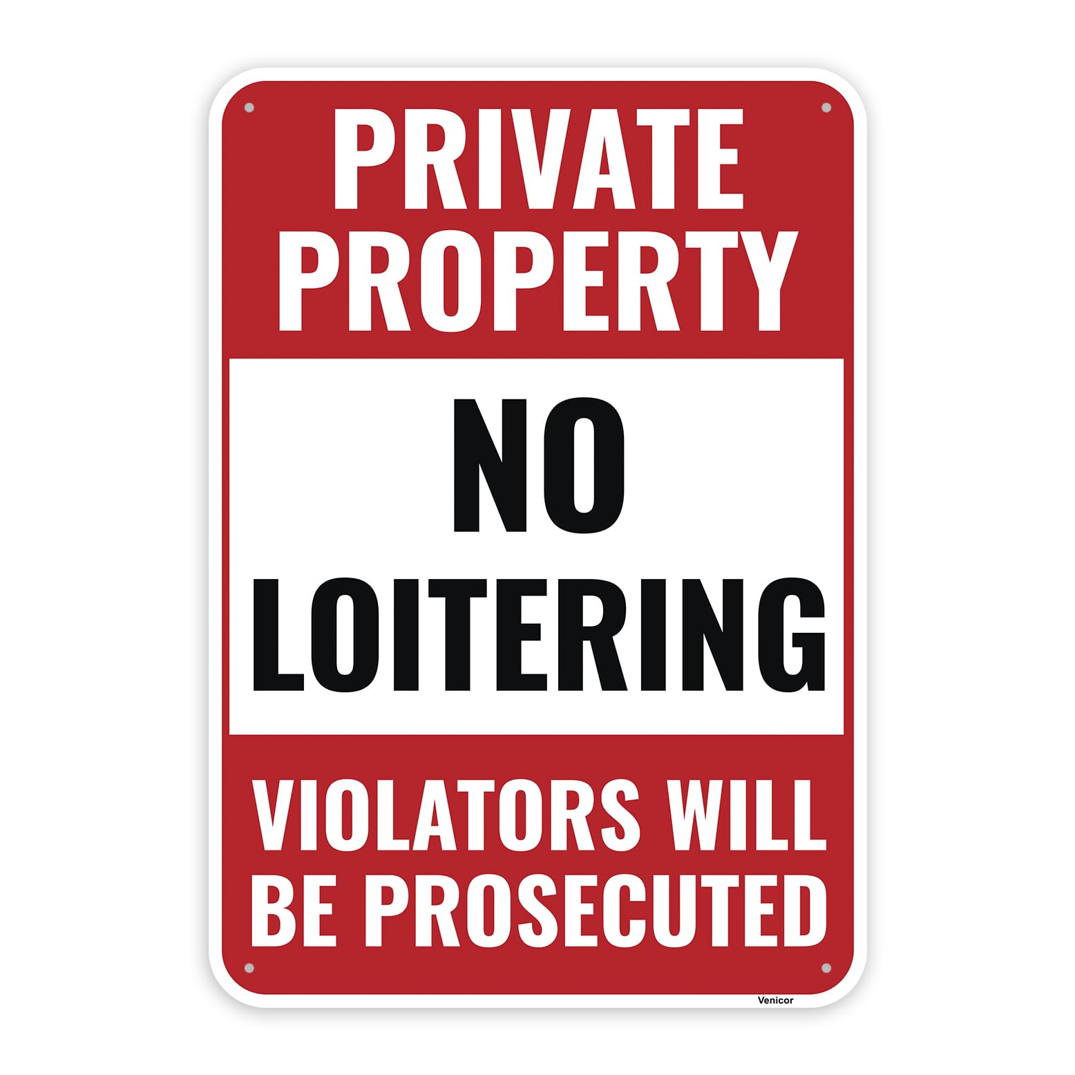 Private Property Aluminum Sign, No Loitering Warning Plaque, 12x8 Inch