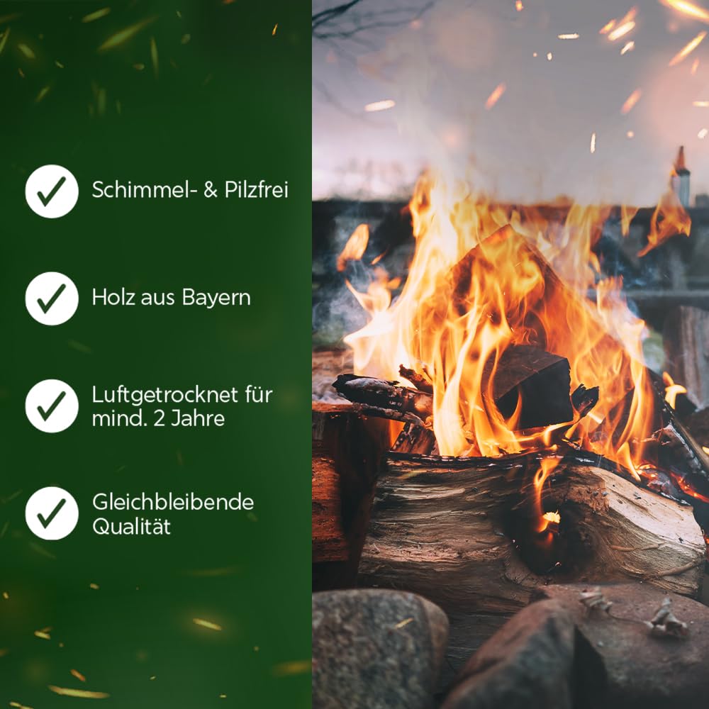 Brennholz 25 cm - Buchenholz & Eichenholz - Premium Feuerholz inklusive Anzündholz - trockenes 60 KG Hartholz mit unter 18% Restfeuchtigkeit - Ofenfertiges Kaminholz für Zuhause & Outdoor