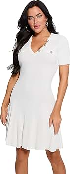 GUESS Women's Short Sleeve Paula Polo Neck Dress Sweater