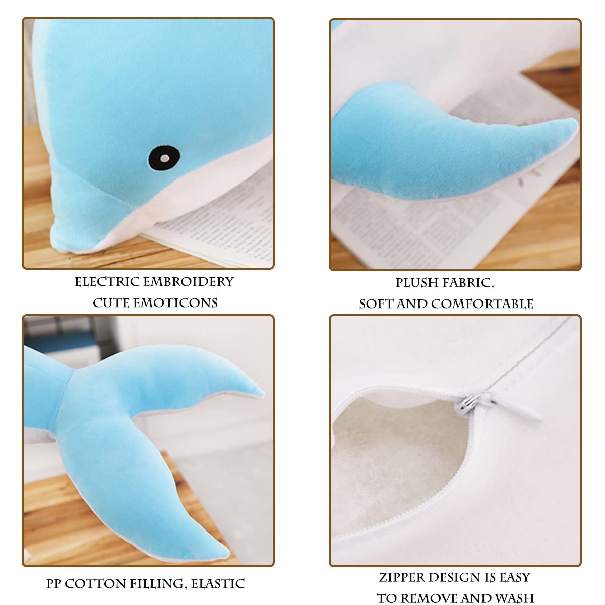 Kekeso Delfin Plüschtiere Schöne Gefüllte Weiche Tier Umarmungskissen Delphin Puppen für Kinder(100cm/39.37inch, Grau)