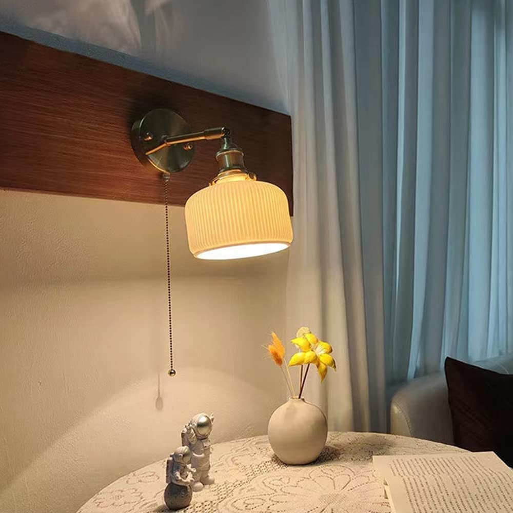 Luxus wandleuchten Schlafzimmer Nachttisch Wandleuchte Weiß Keramik Retro Wandleuchte Spiegel Frontlicht Einstellbare Kopfteil Nacht Leselampen Dreifarbige Dimmbare Wandlaternen Seilschalter