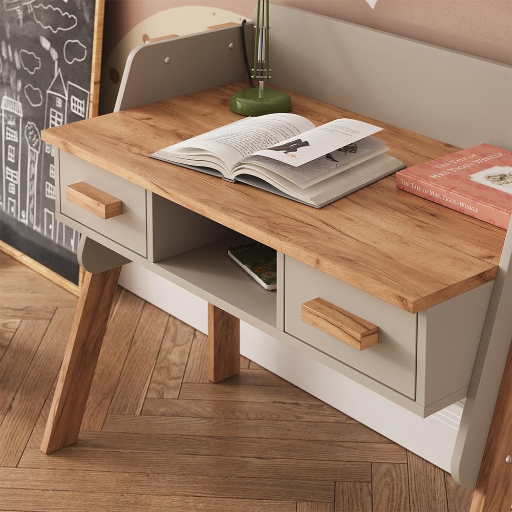 VitaliSpa Bureau Malia, Cachemire/Artisan, 97x51cm avec 2 tiroirs, Hauteur réglable pour Une Configuration Flexible de l’Espace de Travail