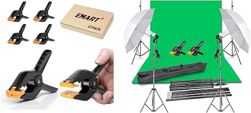 EMART Kit de iluminación continua para telón de fondo de fotografía con abrazaderas de resorte de muselina resistente EMART