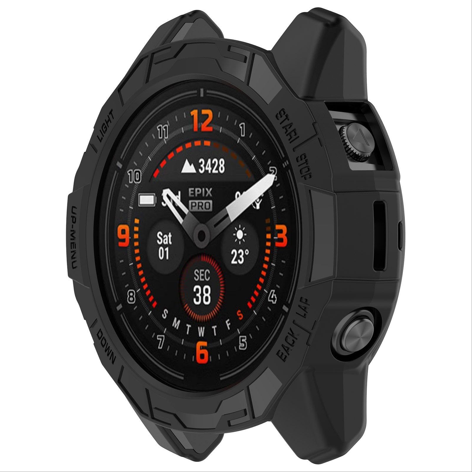 GIOPUEY Etui kompatybilne z Garmin fenix7X pro/Garmin Epix Pro 51 mm, wysokiej jakości miękki silikonowy pokrowiec ochronny TPU, unikalny design, odporny na wstrząsy, odporny na upadki - czarny