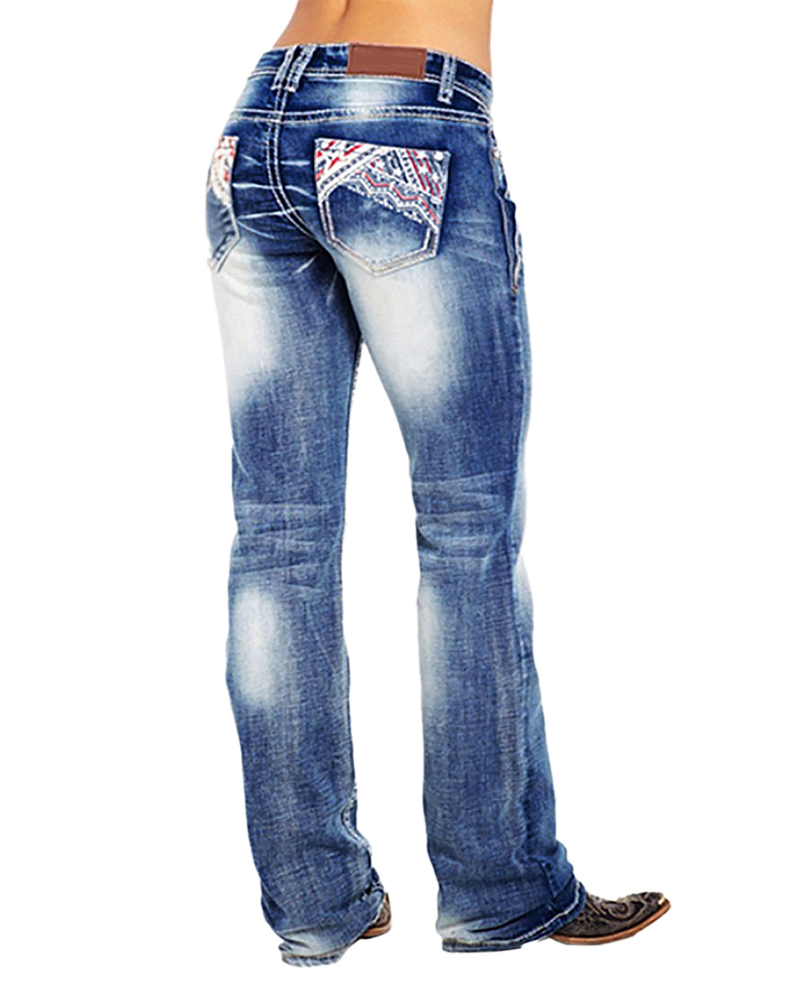 QJBMEI American Flag Mid Rise Bootcut Jeans