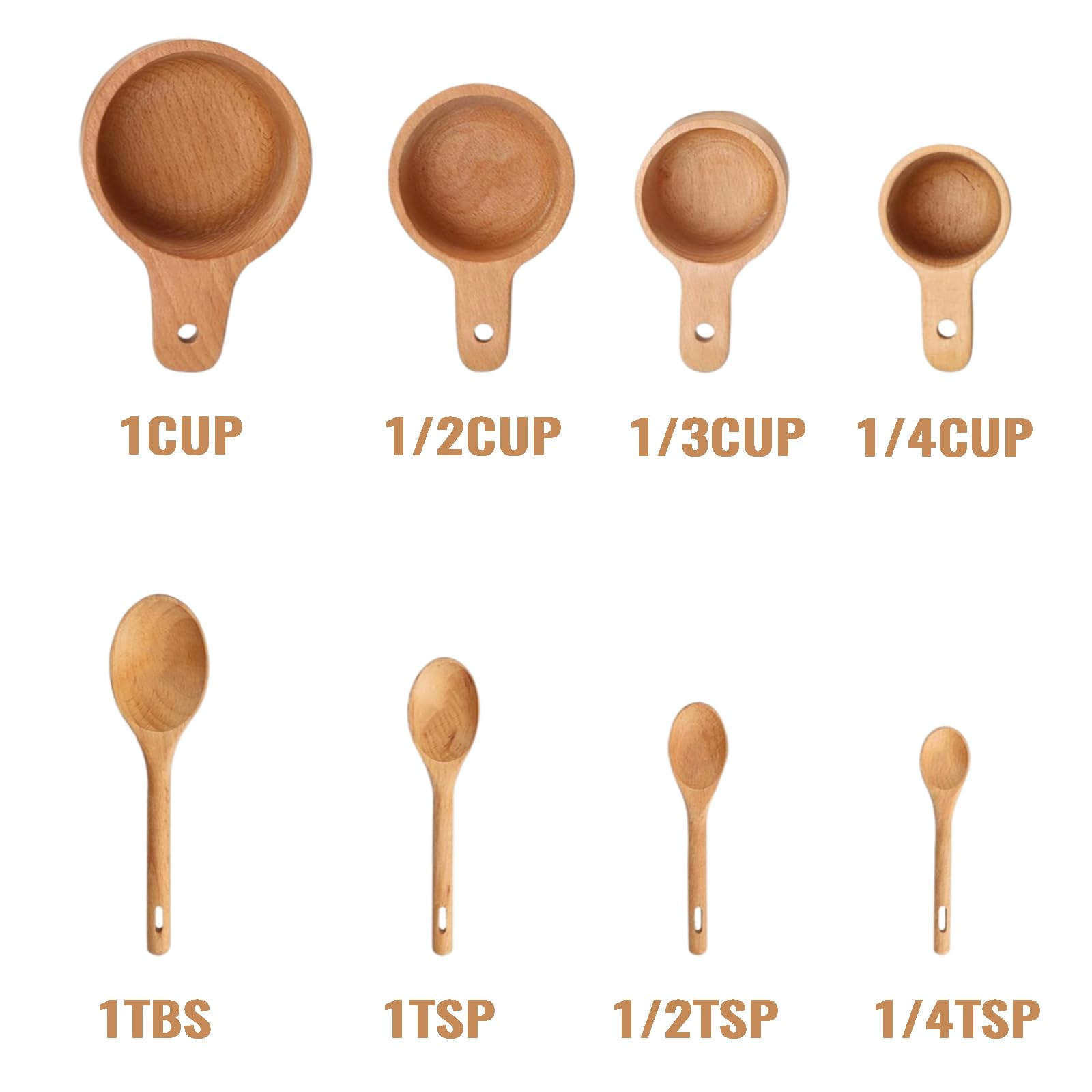 Wooden Measuring Cups and Spoons Set - Eco-Friendly Solid Acacia Wood, Laser Engraved Measurements, Perfect for Baking & Cooking - Ideal for Bakers, Chefs & Home Cooks (Almond white)