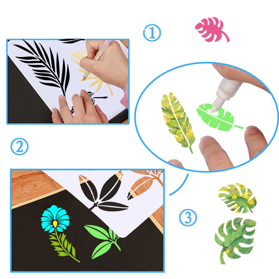 Rolin Roly 9PCS Pochoirs De Peinture Pochoir Mandala Reutilisable Pochoirs Muraux Fleurs Gabarit De Peinture Pour Le Dessin Bricolage Peinture Décoration Meubles Fenêtre (Flowers