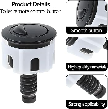 2 PCS Toilet Flush Button, Black Round Head Dual Toilet Push Button Flush Parts Replacement Universal WC Flusher Valve Accessories Compatible with Cistern Tank Toilet Flush System