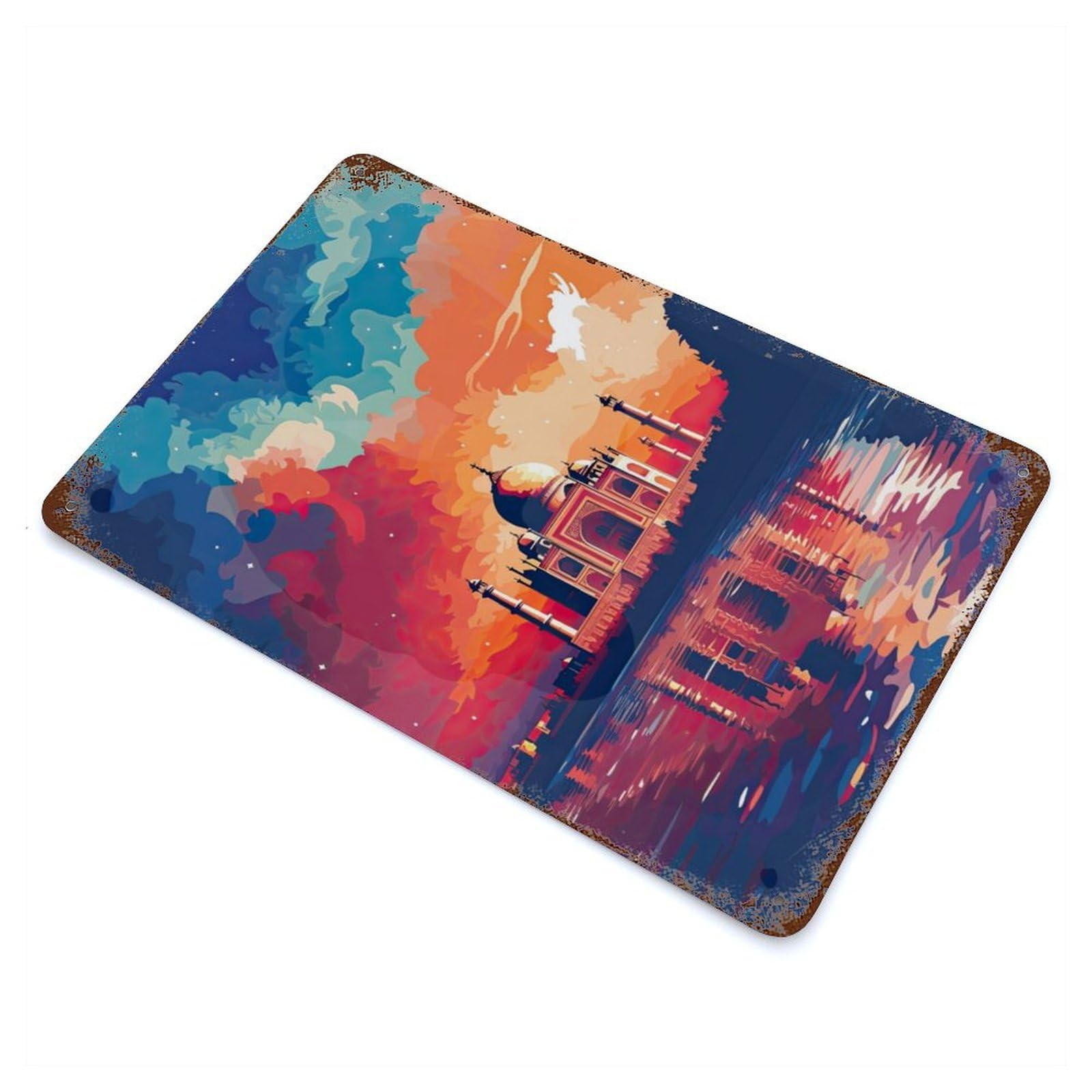 The Taj Mahal in India Rustic Tin Plaque 11.8"x7.9", for Living Room, Hallway And Home Decor, Decorative Metal Wall Art