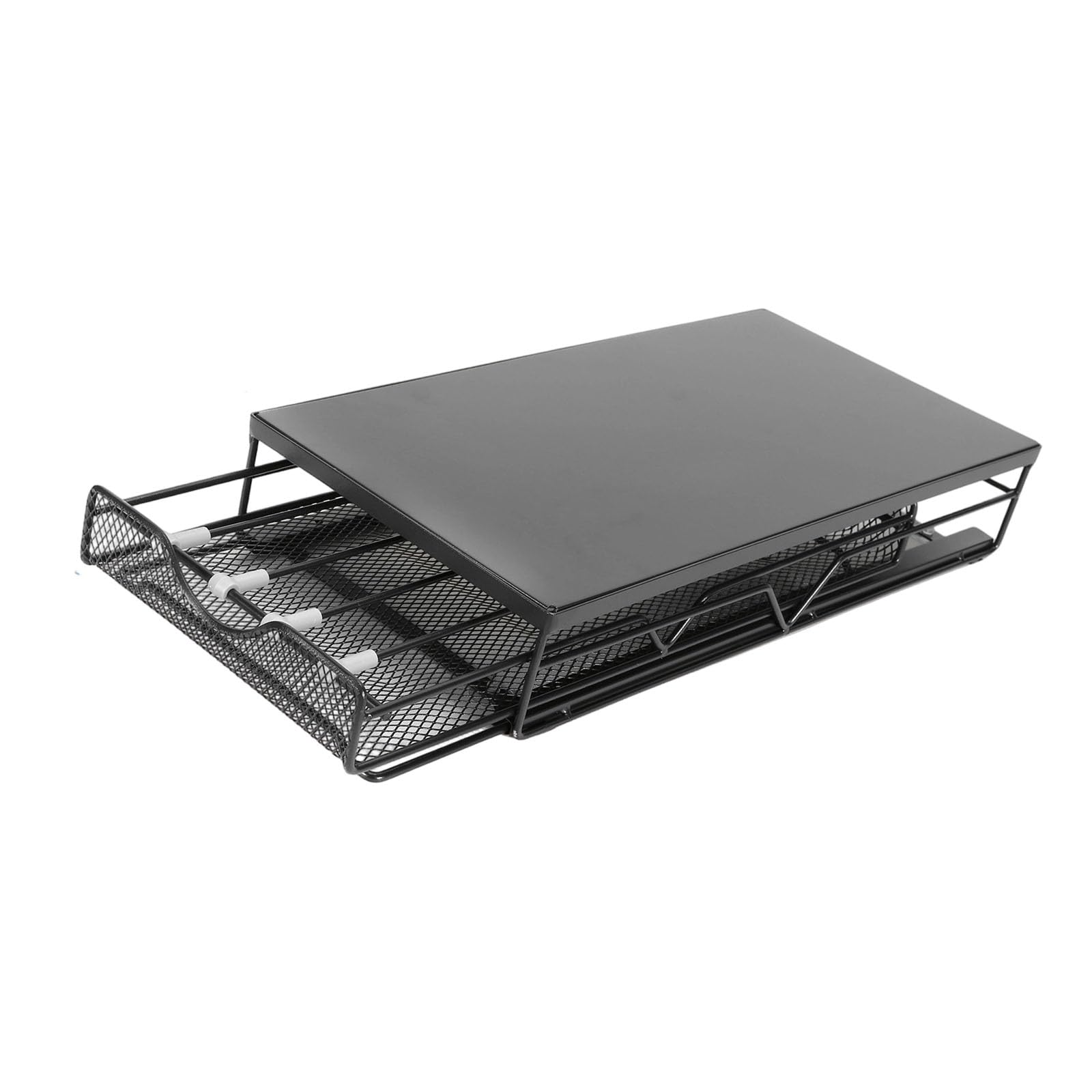 Counter Coffee Drawer Organizer for Kitchen Setup, Smooth Pull-Out Basket with Flat Top Shelf for Easy Access Storage and Daily Use Coffee Drawer Organizer Countertop Storage Under Machine Mesh Basket