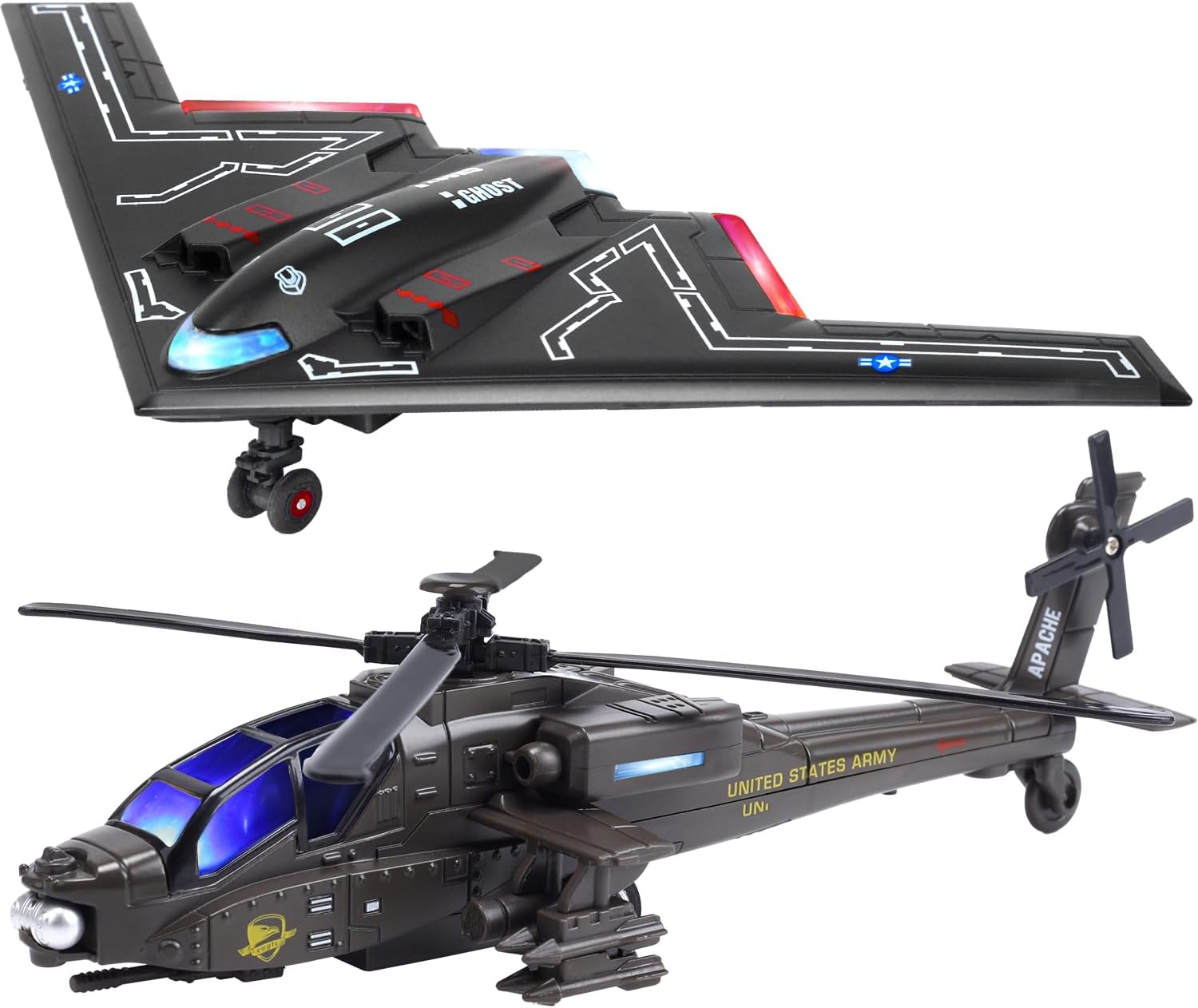 Double Metal Fighter Army Toy Airplane Model with Sound & Light, Pull Back Alloy Plane Military Toy Diecast Jet Toy, Birthday Gift for Toddler Boys and Girls