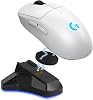 Logitech PRO 2 Lightspeed Wireless Gaming Mouse, White | Hero 2 Sensor, 44k DPI, 8 Programmable Buttons, LIGHTFORCE Switches, RGB Lighting, Lightweight, PCMac | with Signature Series Charging Dock