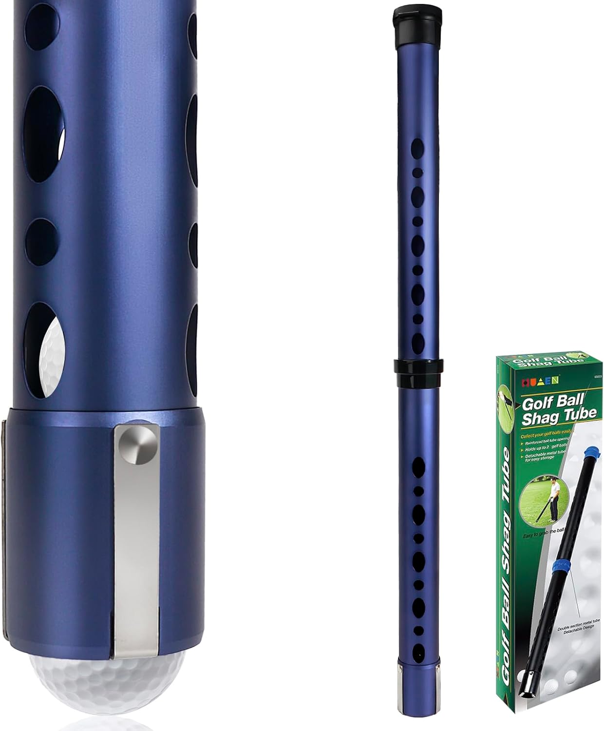Golf Ball Picker Upper Aluminium Alloy Golf Ball Retriever Shag Tube, Golf Ball Shagger Holds 20 Golf Balls Retriever Tool Golf Ball Collector, Blue/Black