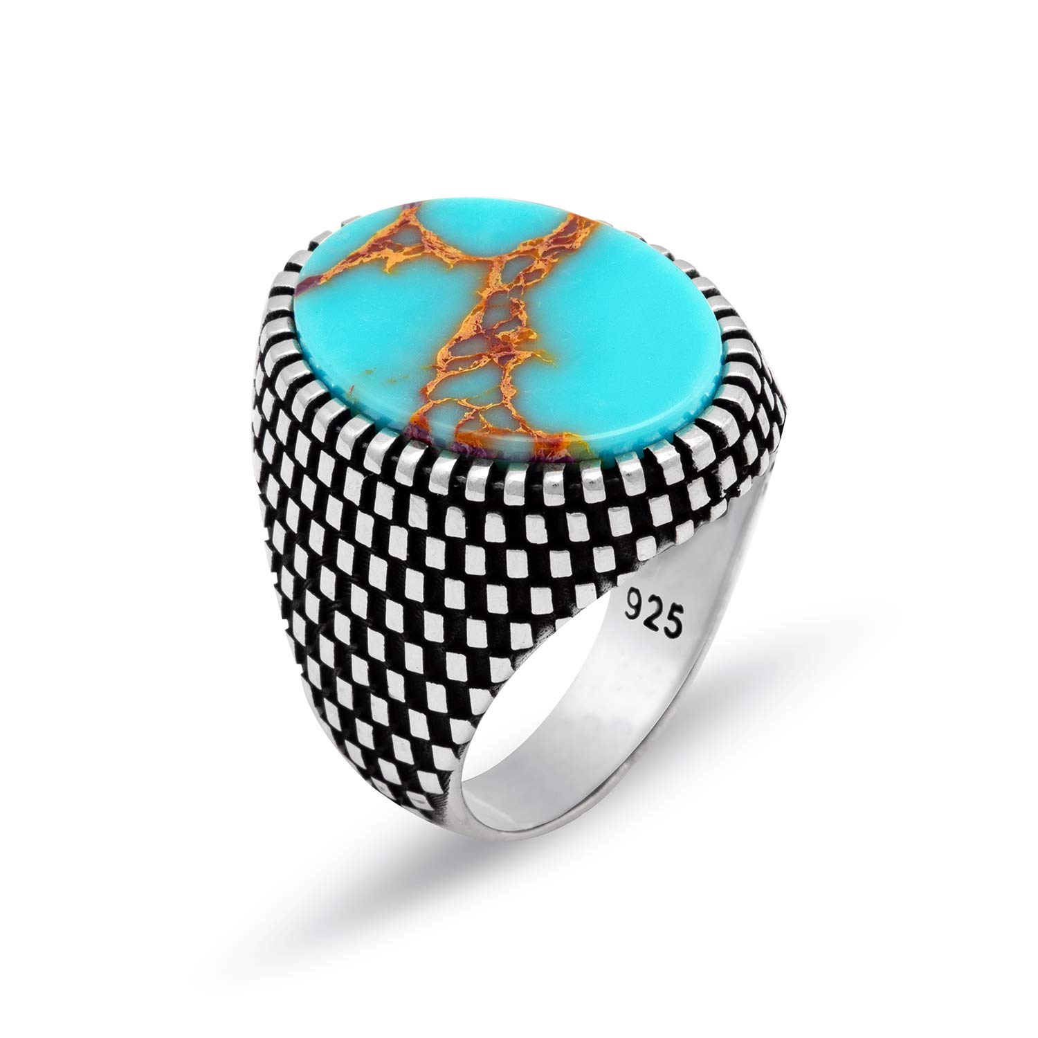 ChicottaMen's 925 Sterling Silver Statement Ring with Antique Turquoise Stone