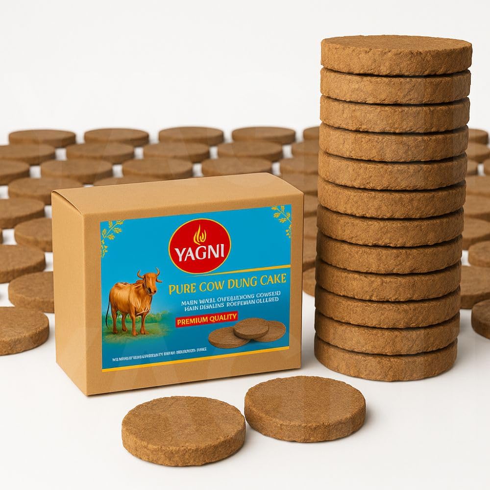 YAGNI 100% Pure & Desi Cow Dung Cakes (Pack of 36) for Puja, Havan, Yagna, Agnihotra, Organic Fertilizer | Sun-Dried, Eco-Friendly | Sacred Ritual Use |
