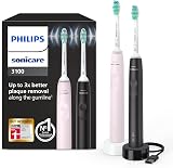 Philips Sonicare 3100 elektrische Zahnbürste, Schallzahnbürste, Andruckkontrolle und Timer, Sugar Rose und Schwarz, Zweierpack, Modell HX3675/15 - 1