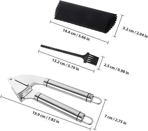 Miniatura 2 de Stainless Steel Garlic Press Manual Mincer with Peeler Handheld Kitchen Tool Easy-clean Crusher for Garlic Ginger and More