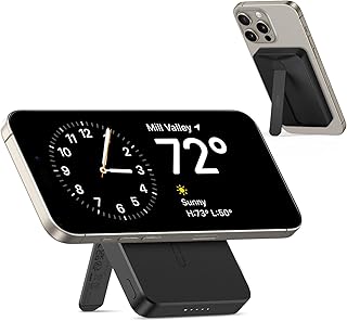 ESR 5,000mAh Kickstand Wireless Power Bank with USB-C Cable(HaloLock), Compatible with MagSafe Battery Pack, Magnetic Portable Charger for iPhone 15/14/13/12, Compatible with MagSafe Power Bank, Black