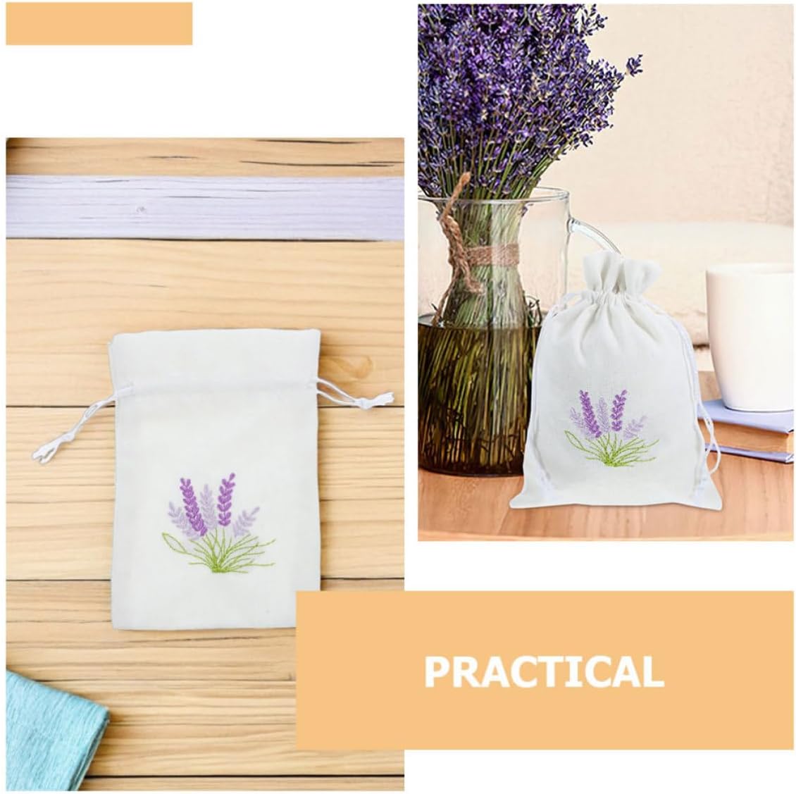 8pcs Empty Lavender Sachet Bags with Drawstring Closure, Breathable Canvas Storage Pouches Featuring Charming Lavender Pattern Design for DIY Crafts and Home Fragrance Use, 10x14cm