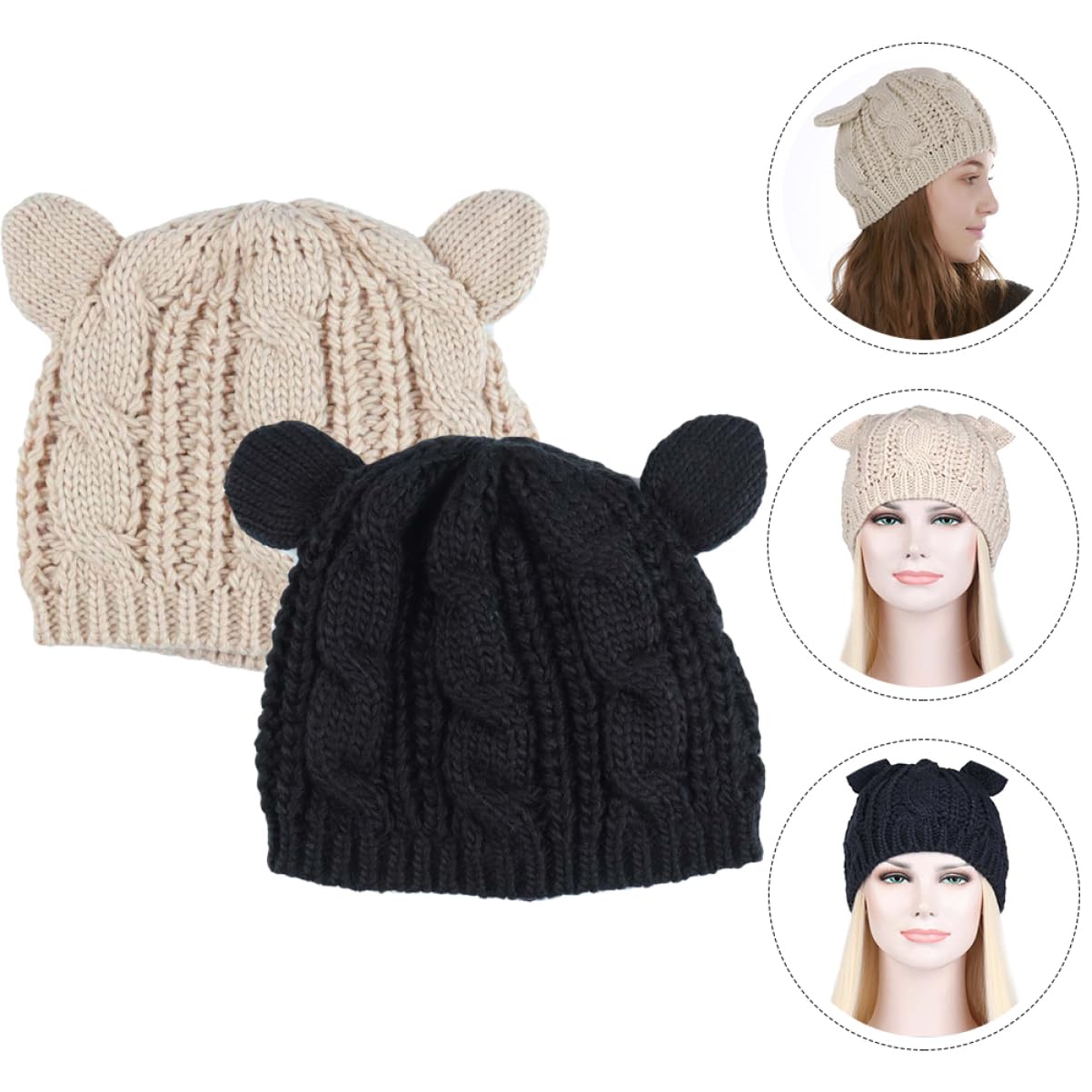 Gorro Con Orejas De Gato Sombrero De Hilo Sombreros Para Mujer De Niña Gorro Termico Tejido Tapa Gorras De Mujer Acrílico
