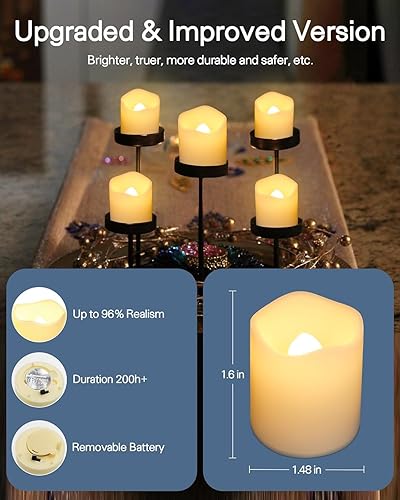 Miniatura 11 de SHYMERY Velas votivas sin llama, duran 2 veces más, velas de té LED que funcionan con pilas con luz blanca cálida parpadeante, pequeña vela de té