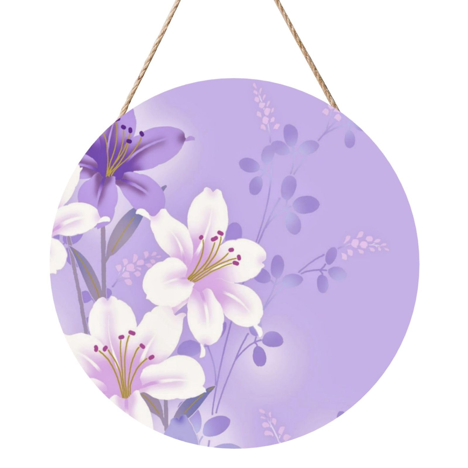 InOmak Purple Flowers, Round Wood Panel Painting 12 in, Wall Hanging Painting For Home