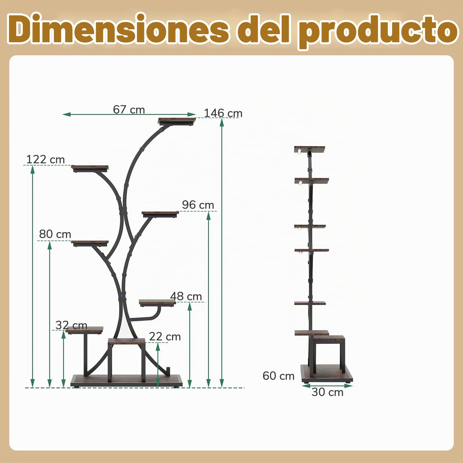 HOMASIS Soporte de Plantas con Luces de Crecimiento Ajustables y Temporizador, Estantería Alta de 8 Niveles, para Decorar, Oficina, Hogar, Esquina (146CM)