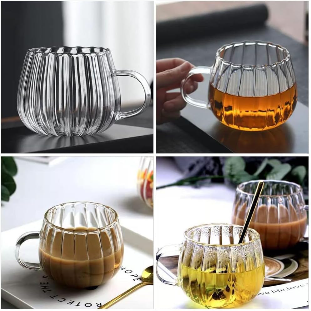 Clear Classic Glass Halloween Cups with Handle 12 Oz- Heat-Resistant Cute Pumpkin Coffee Mugs for Home, Office, Party Drinking Cups Microwave Safe (2Pcs)