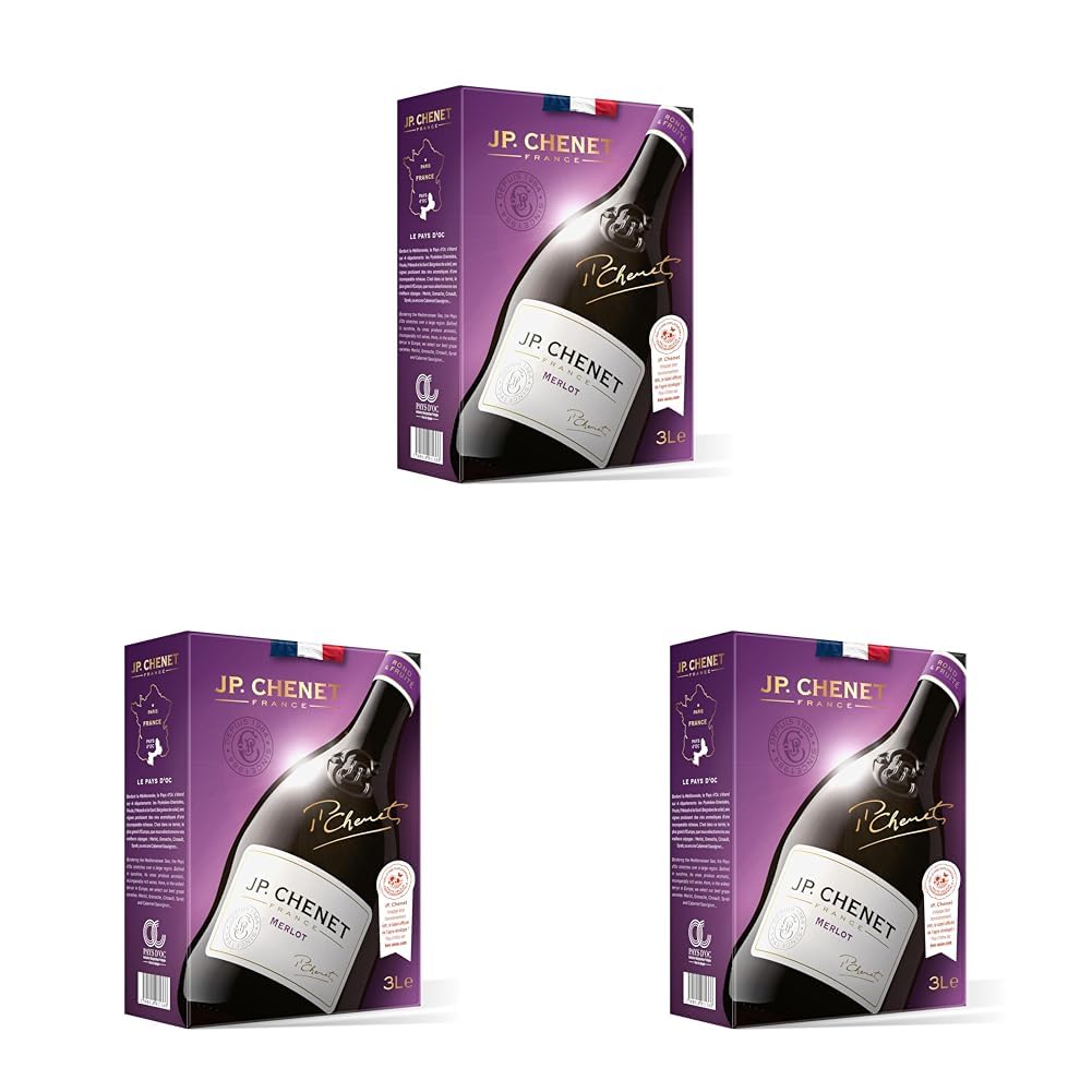 J.P. Chenet - Original Merlot Rotwein aus Pays d'Oc, Frankreich - Großpackungen Wein Bag in Box 3l (1 x 3 L) (Packung mit 3)