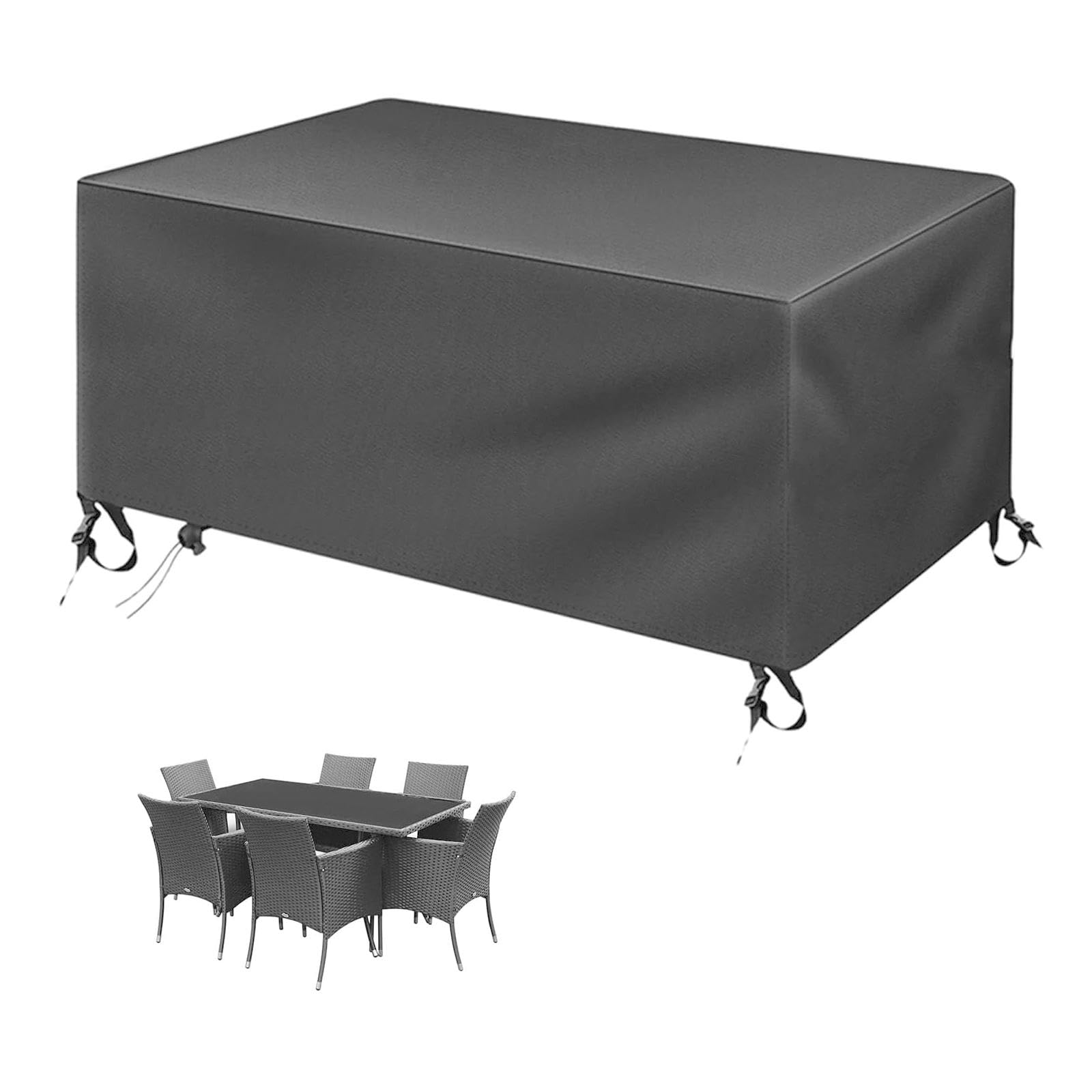 Tischabdeckung Outdoor Wetterfest 190x190x85cm Abdeckung Gartenmöbel Winterfest Rechteckig Terrassengarnitur, Schutzplane XXL Schutzhülle für Gartenmöbel Schnittsofa Robuster Möbelschutz