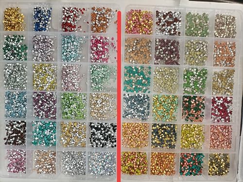ネイルドリルアクセサリー 超閃尖底丸ドリル 24色 +24色（48色）10000粒以上 大小MIX ネイルアート DIY用 スマホケース ヘアピン ピアス装飾