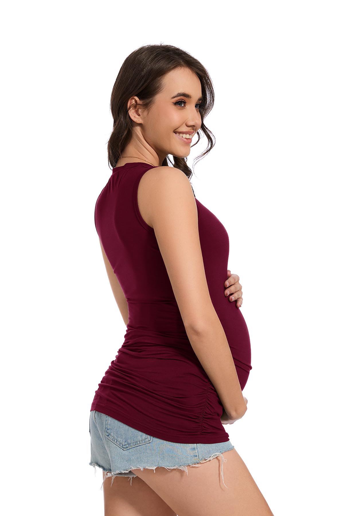 Smallshow Canottiera premaman da donna, girocollo, senza maniche, confezione da 3