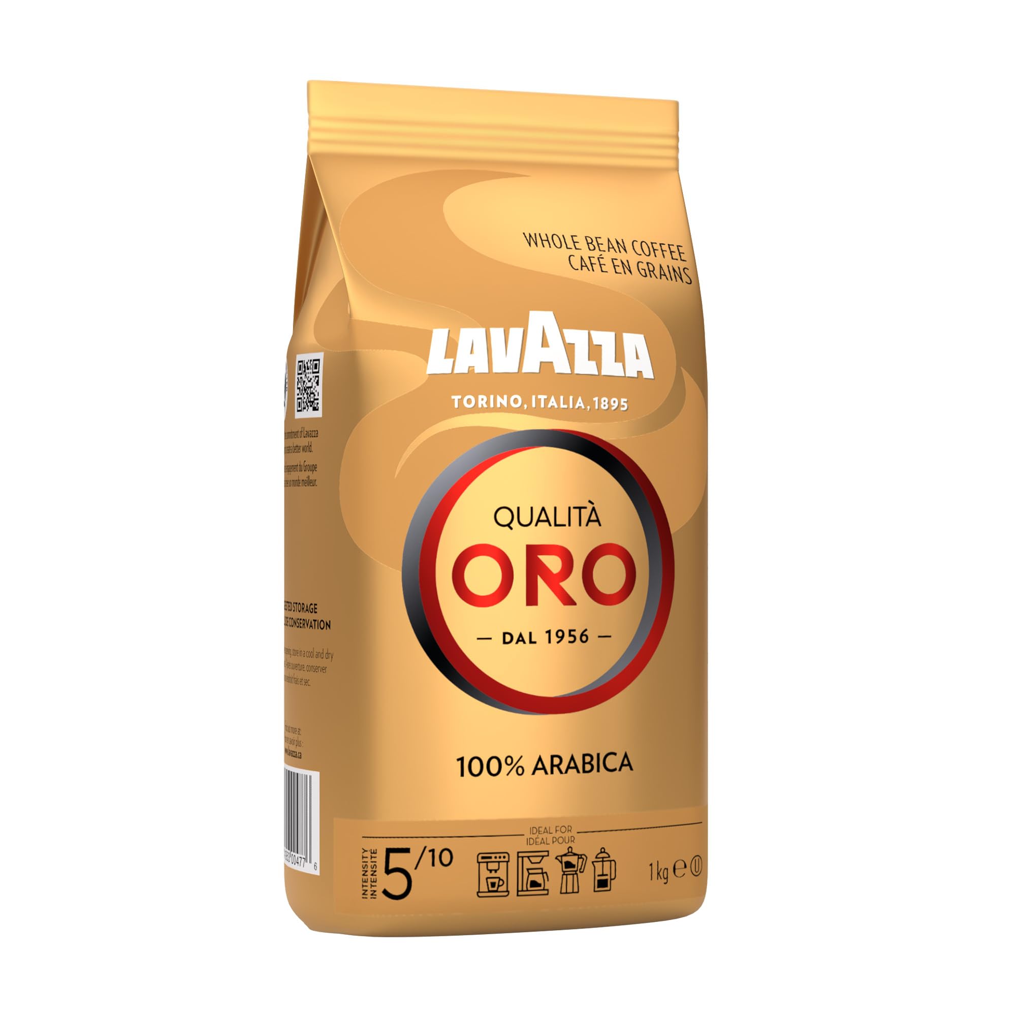 Lavazza Qualità Oro - Mezcla de café en grano entero, tostado medio, bolsa de 2.2 libras (paquete de 6)