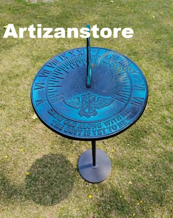Brass New Salem Sundial – Cast Iron with Verdigris Finish, 10-Inch Diameter.