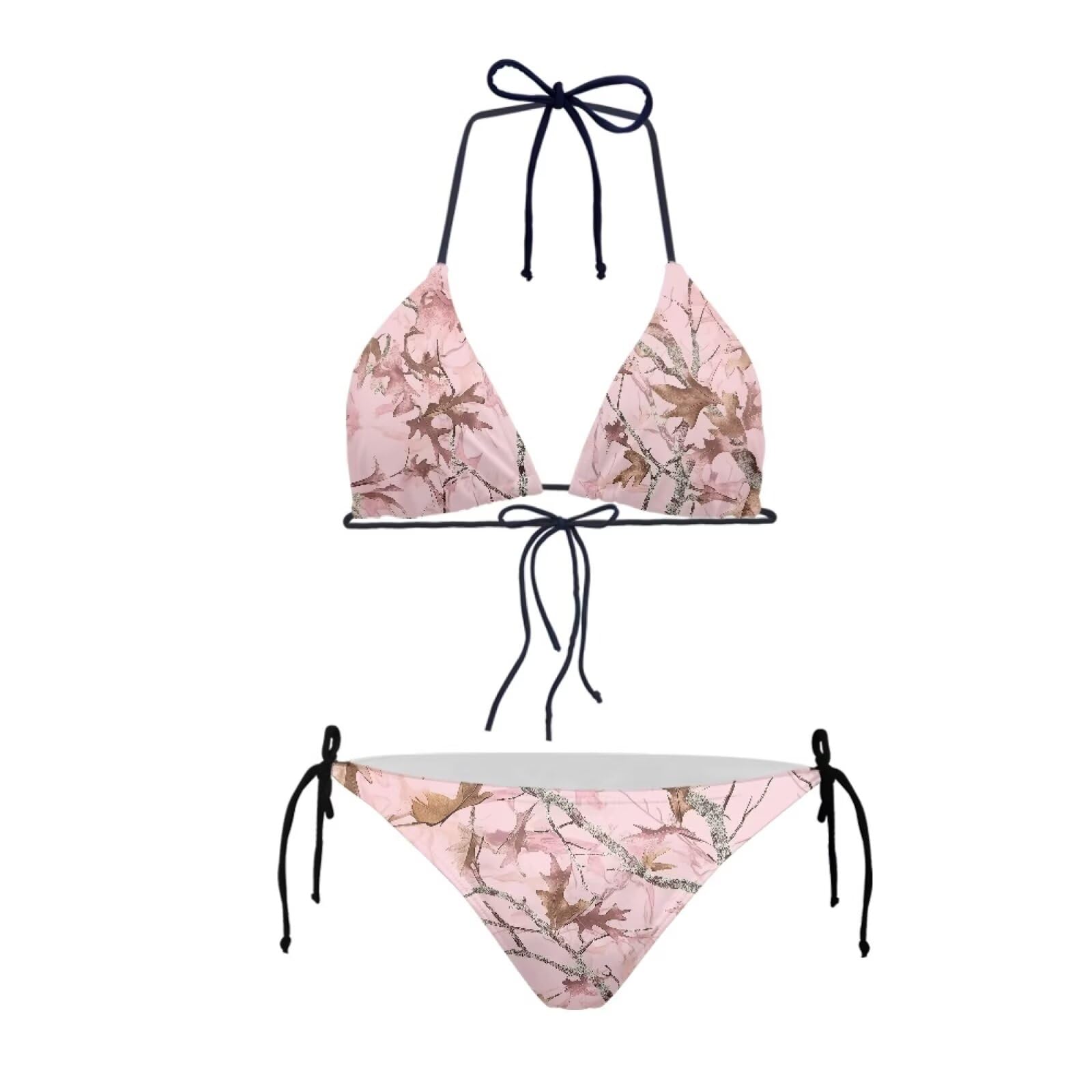 Jndtueit Leopard Triangle Bikini Set for Women, Swimwear Top for Large Bust, Tie Two Sides Bottom Triangle Bikinis Swimsuits