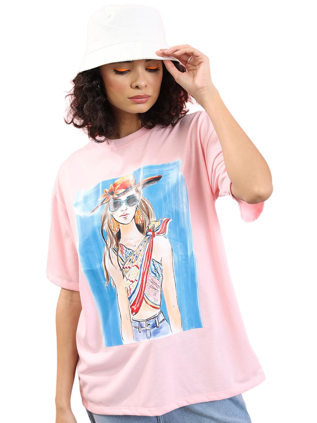 Tokyo Talkies Women's Cartoon Oversized Fit T-Shirt in neutral