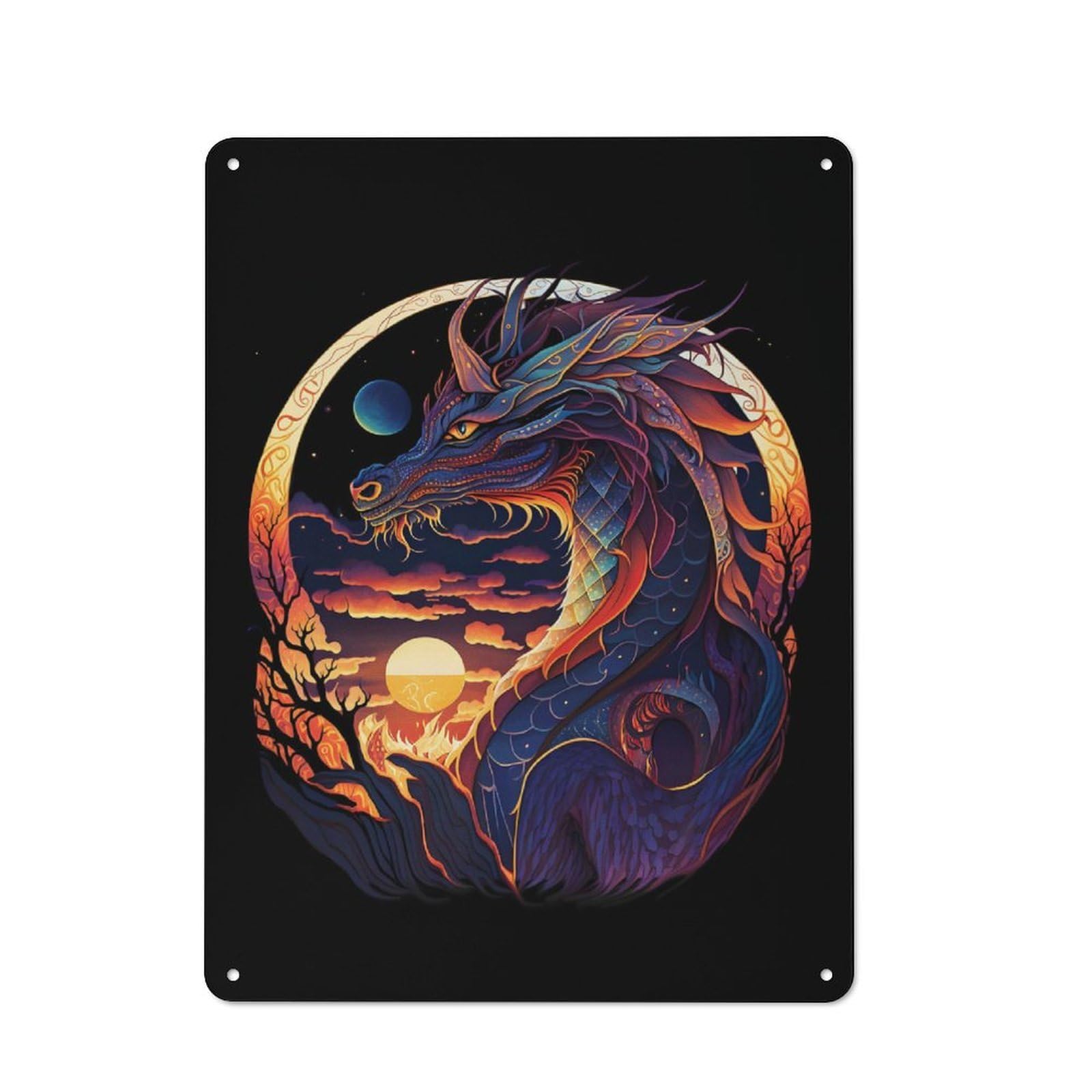 Junmoney Dragon Colorful Retro Tin Sign 40X30cm For Dining Room Or Kitchen, Suited To Kitchen Wall Decor Lovers