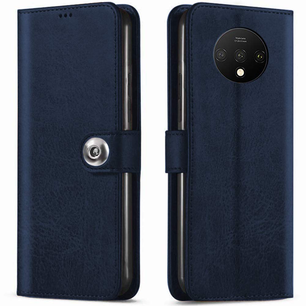TheGiftKart Genuine Leather Finish Flip Cover for OnePlus 7T | Inside Pockets & Inbuilt Stand | Wallet Style Back Case | Designer Button Magnet Closure (Blue) (B08WZ5MQZ1) Amazon Price History, Amazon Price Tracker