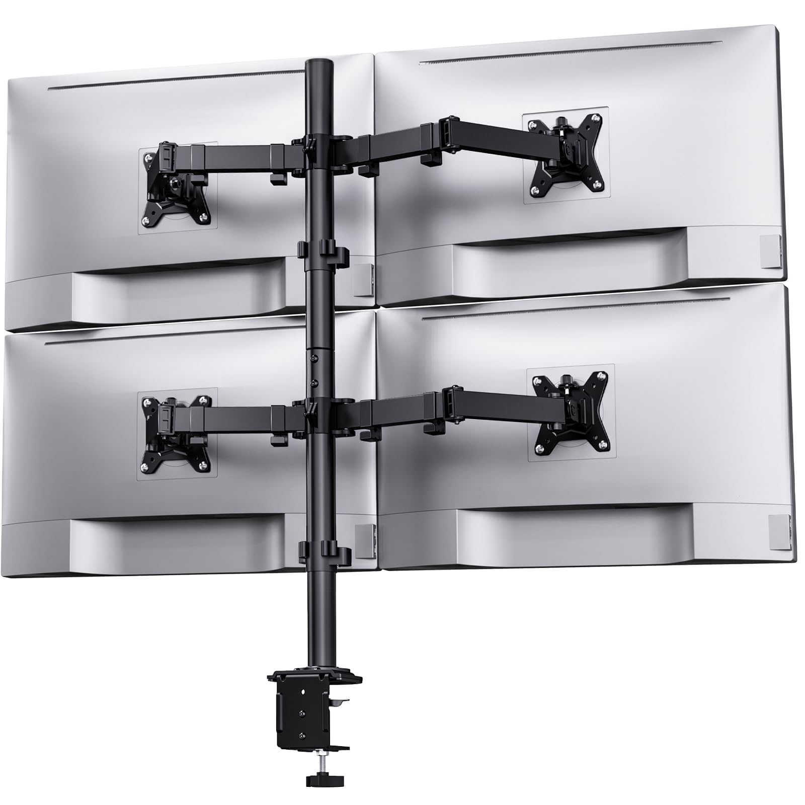 HUANUO Supporto 4 Monitor- Braccio monitor LCD per impieghi gravosi con articolazione completa, adatto a 4 schermi fino a 27 pollici - Ogni braccio sostiene fino a 10 kg, VESA 75x75-100x100 mm