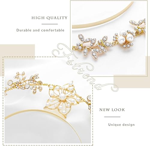 Miniatura 2 de Fstrend Diadema de corona de flores, perlas plateadas, tiaras de boda, hojas de diamantes de imitación, tocado en capas, floral, novia, princesa,