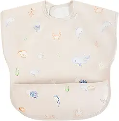 Ali+Oli Conjunto de babador para bebês (1 peça) de manga curta (submarino) sem BPA, certificado Oeko-Tex, babador à prova de bagunça para comer, avental de bebê impermeável, lavável na máquina