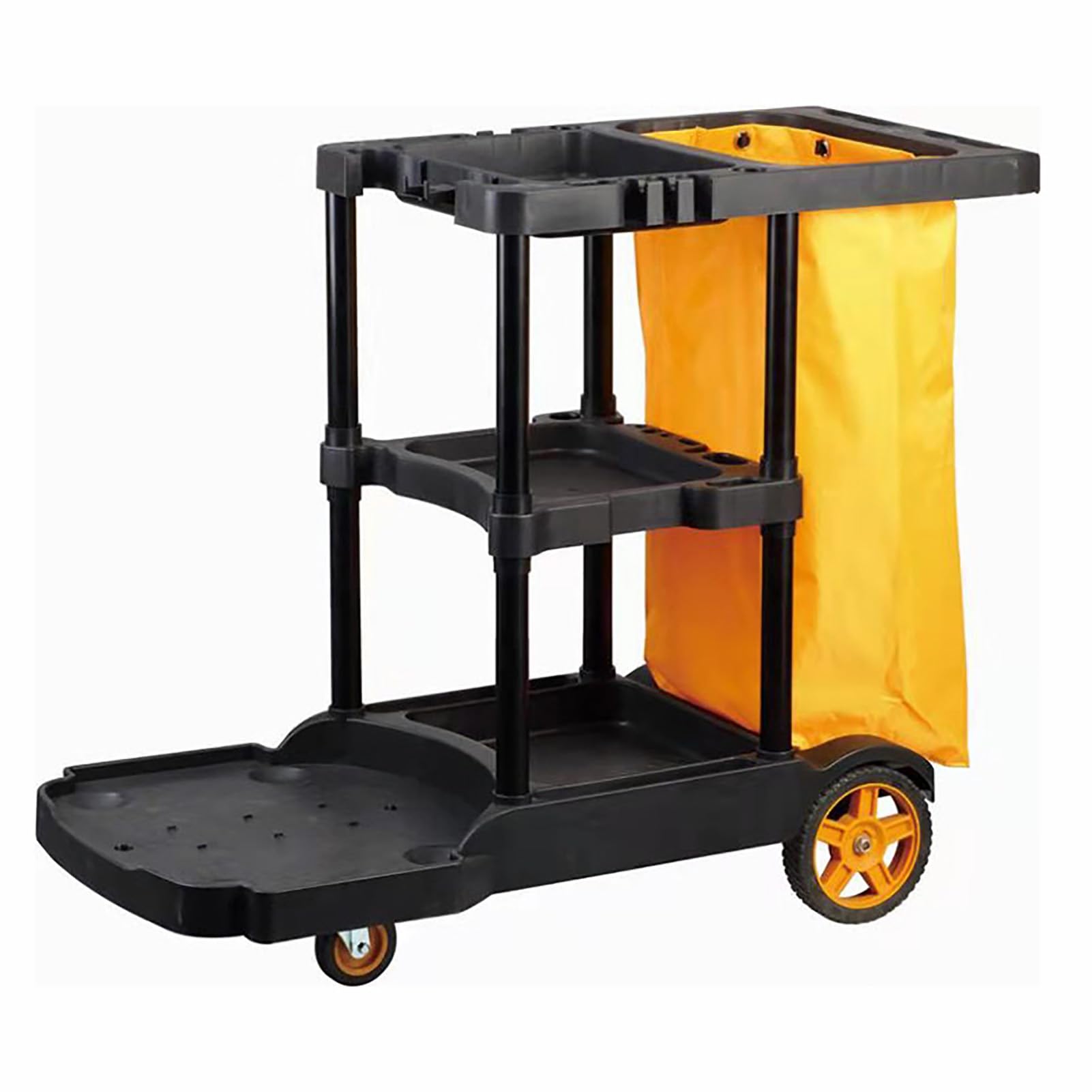 Este Carrito de Limpieza para Servicios de Limpieza Comercial y del hogar, con Bolsa Oxford de Gran Capacidad y Ruedas giratorias, es de Color Gris.