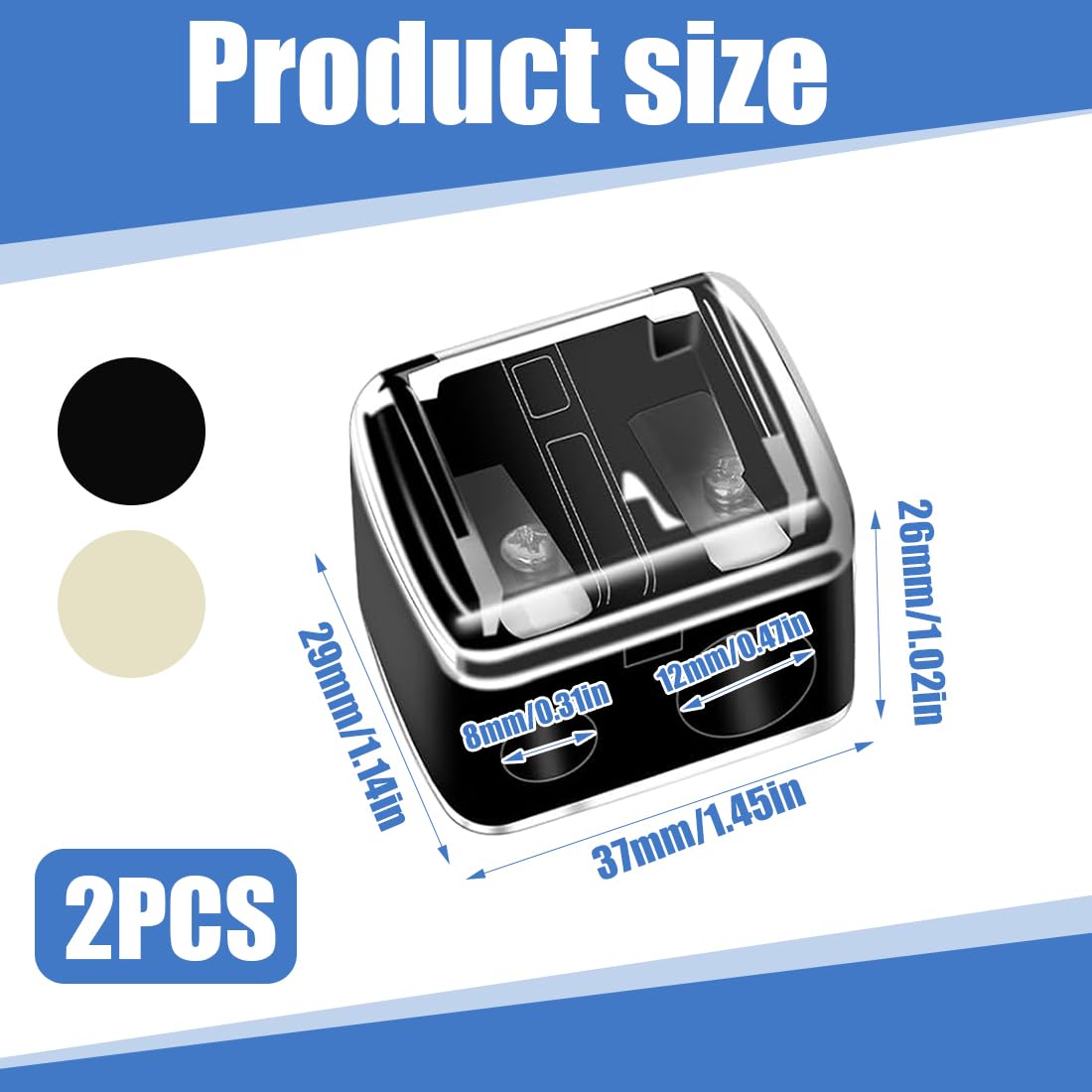 2 Pezzi Temperamatite di Bellezza, Temperino Matita Occhi, Temperino Doppio per Matite Cosmetiche, Temperamatite Trucco, Temperino Trucco, Nero+Beige