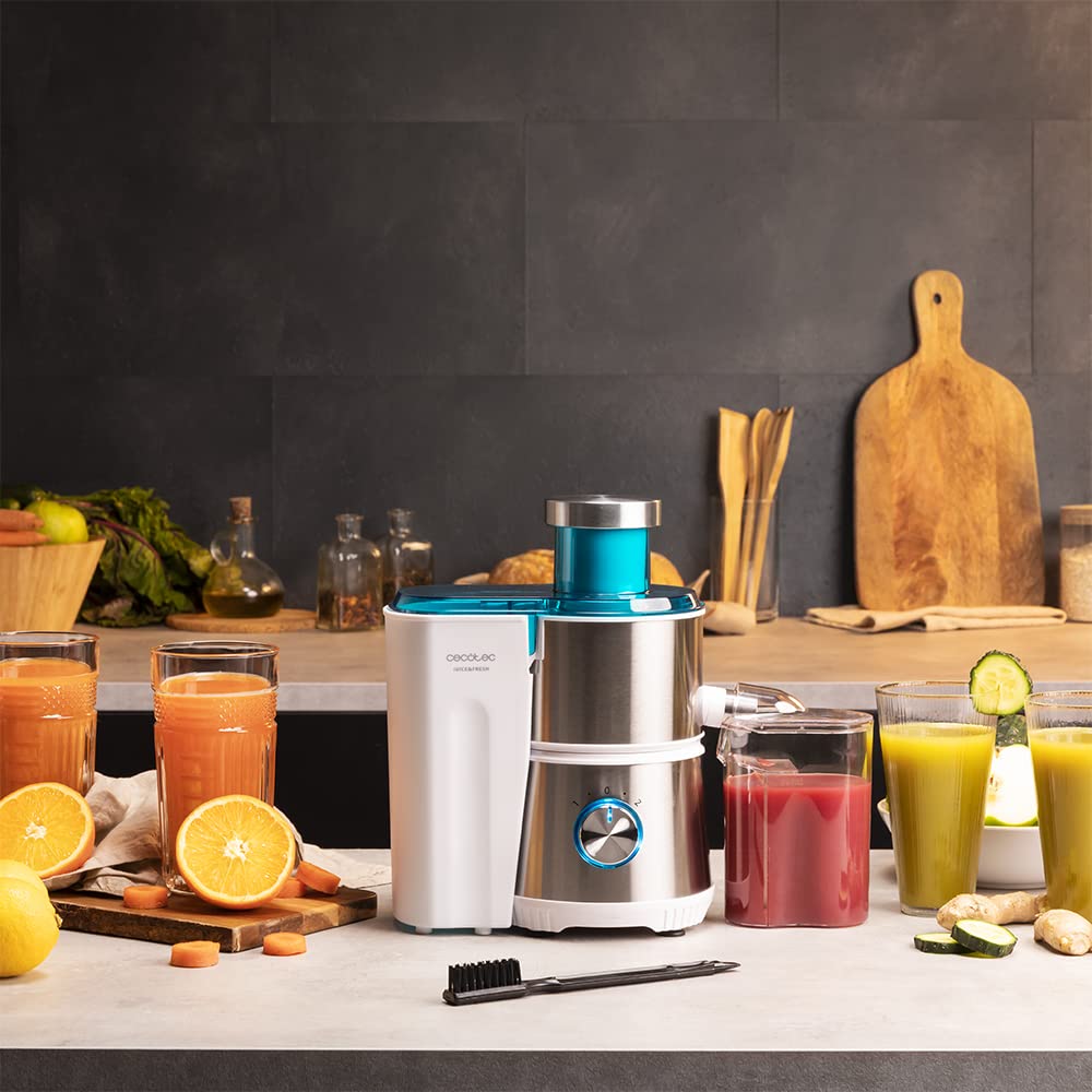 Cecotec Centrifugeuse Juice&Fresh 400 Titan White. 400 W, Vitesse 20000 tr/min, Réservoir de pulpe avec 1L, 2 Vitesses, Disque revêtu en titane noir, Bol pour le jus de 350 ml.
