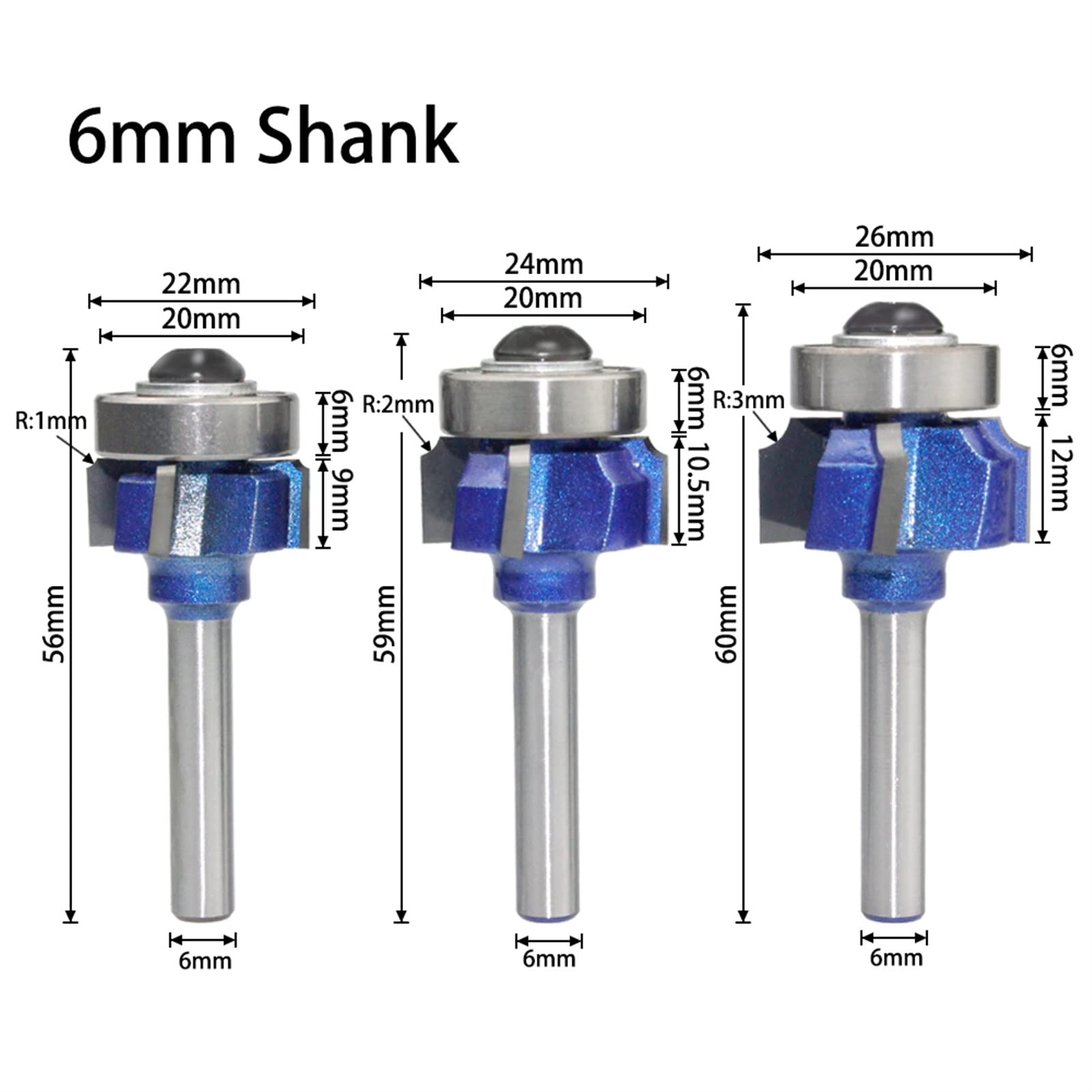 1pc 6mm 1/4 8 Shank Z4 Corner Round Router Bit, Trim Edging