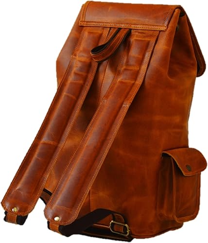 Miniatura 4 de Mochila de cuero vintage para hombre de 16 pulgadas, bolsa de viaje de negocios, senderismo, mochila de hombro, Marrón, Mochilas de viaje