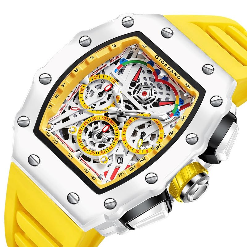 Image of Giordano Multifunction Watch for Men with Day, Date, and 24-Hour Sub-Dial, Water Resistant Square Dial Unique Design