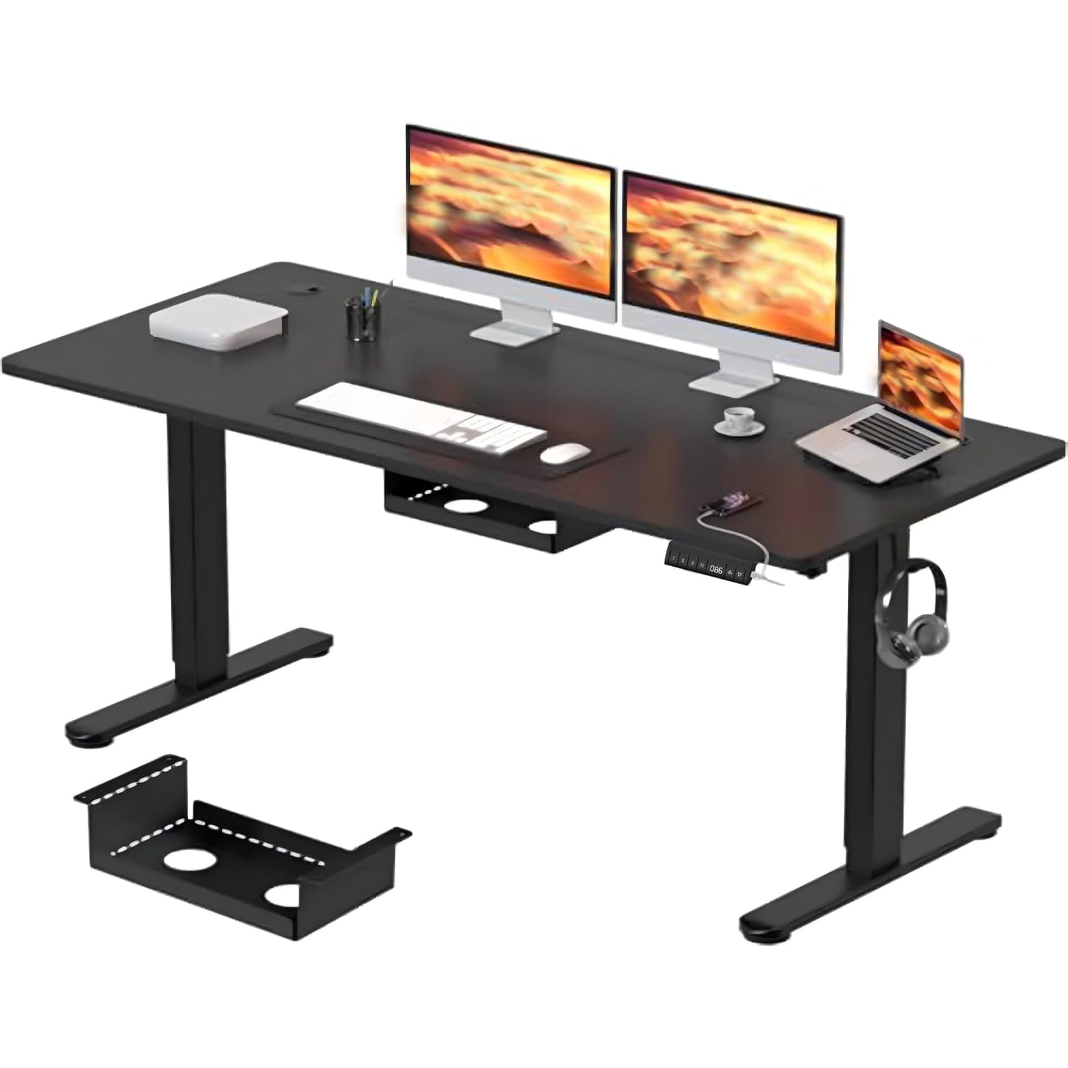 JUMMICO Electric Standing Desk 140x70 cm with Charging Port, Height Adjustable Computer Desk with Cable Tray,Ergonomic Sit Stand up Desk Rising Table Home Office Furniture, Black