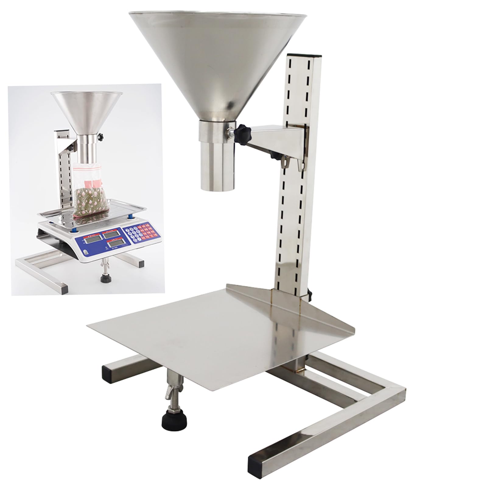 WYDDDARY Feeding Hopper Stainless Steel Funnels with Support Stand Manual Filling Package Funnel for Powder Paste Liquid Granule 2.3inch(6cm)