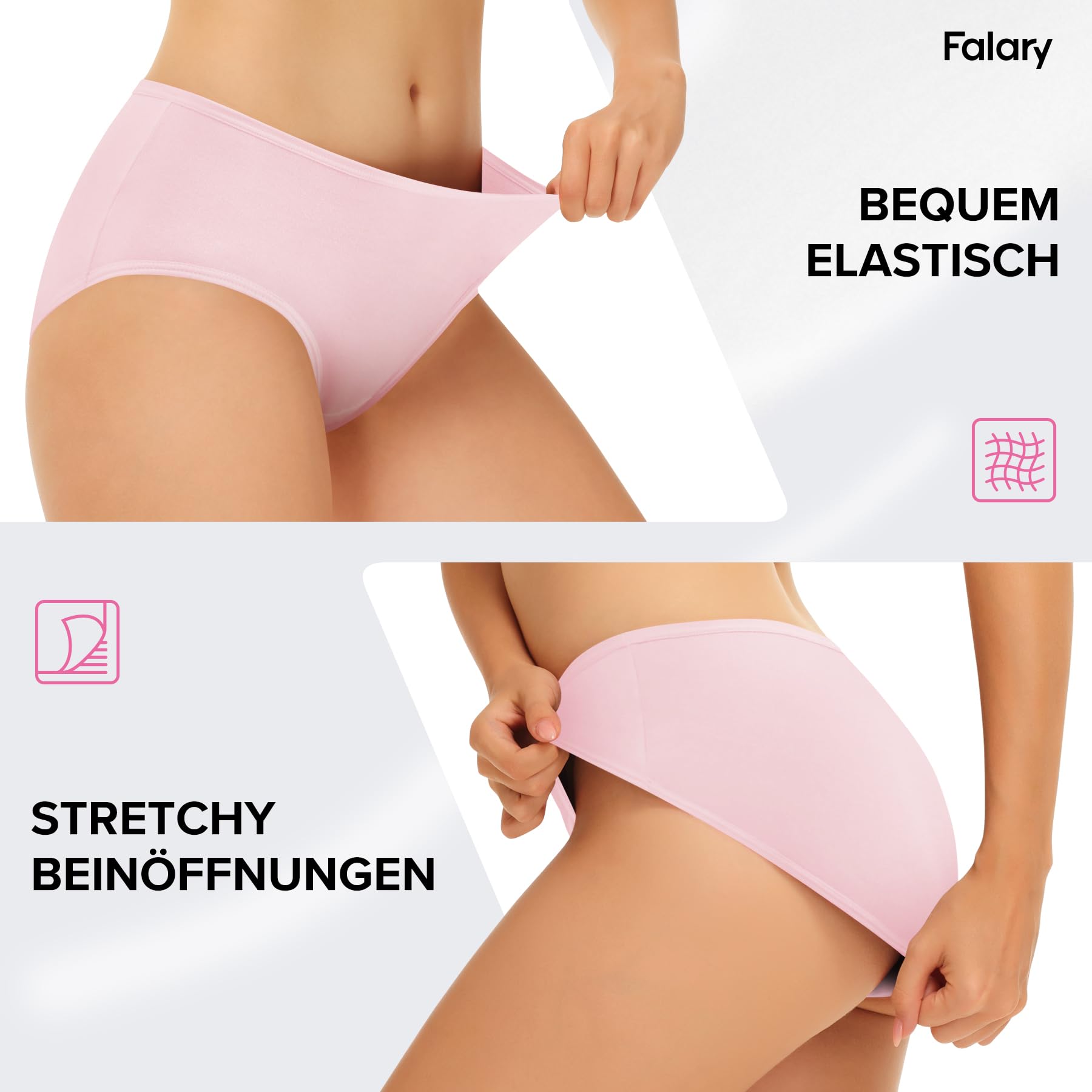 FALARY Mutande Donna 6 Pezzi, realizzate in Cotone Traspirante, a Vita Media e Stile Hipster. Intimo Comodo e Morbido per Donne.